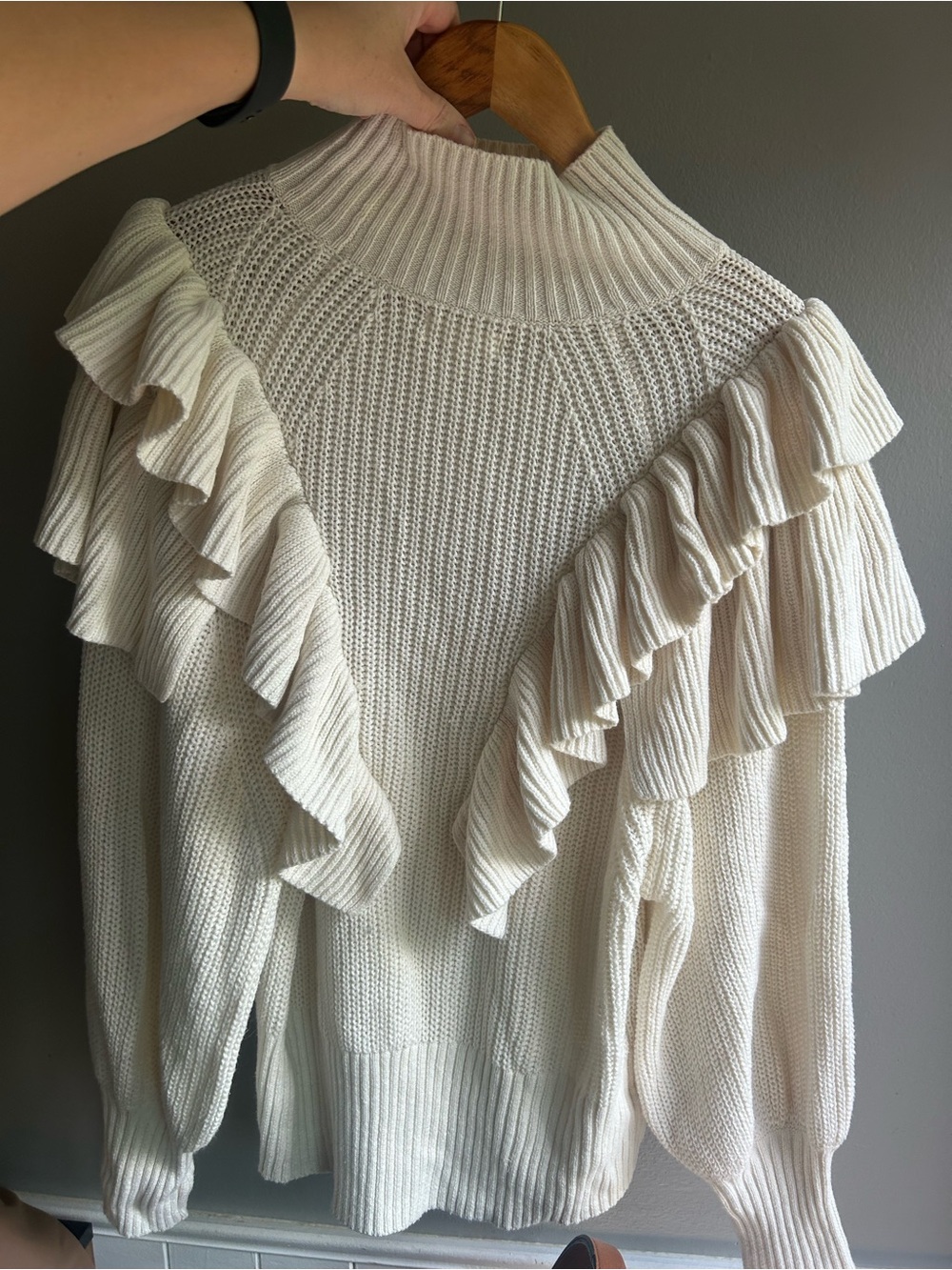 a new day Cream Ruffle Mock Neck Sweater